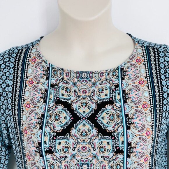 J.Jill Women's Tunic Size M Blue Geometric Print Long Sleeve Modest Cut - Picture 2 of 11